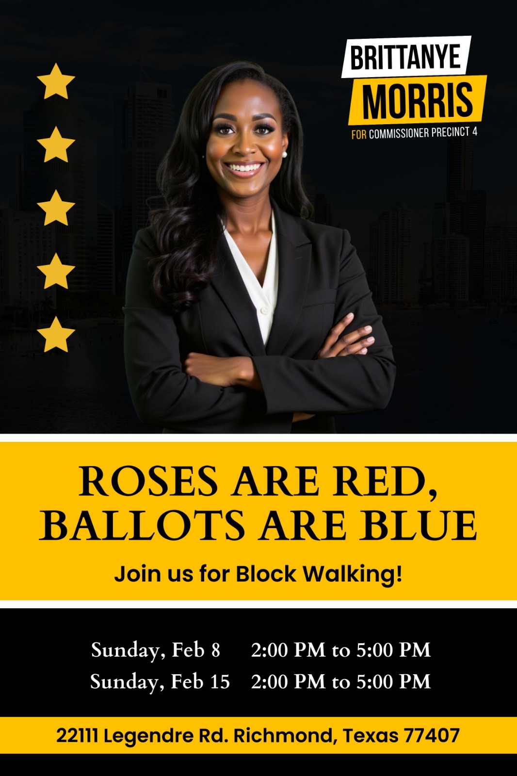 Brittanye Morris campaign event flyer Fort Bend County Precinct 4